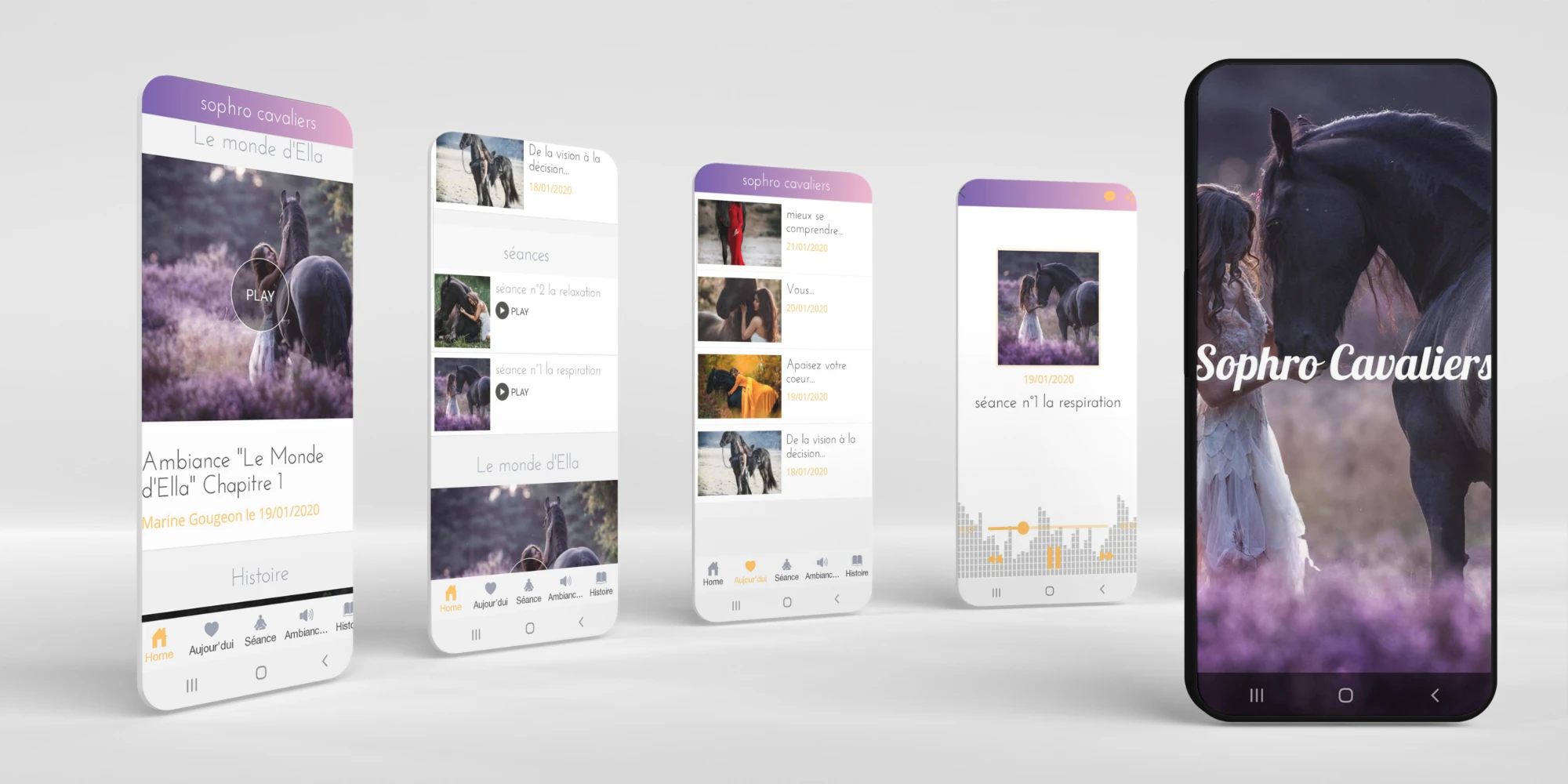 L'application Sophro Cavaliers sur mobile : séances guidées, ambiances et bibliothèque
